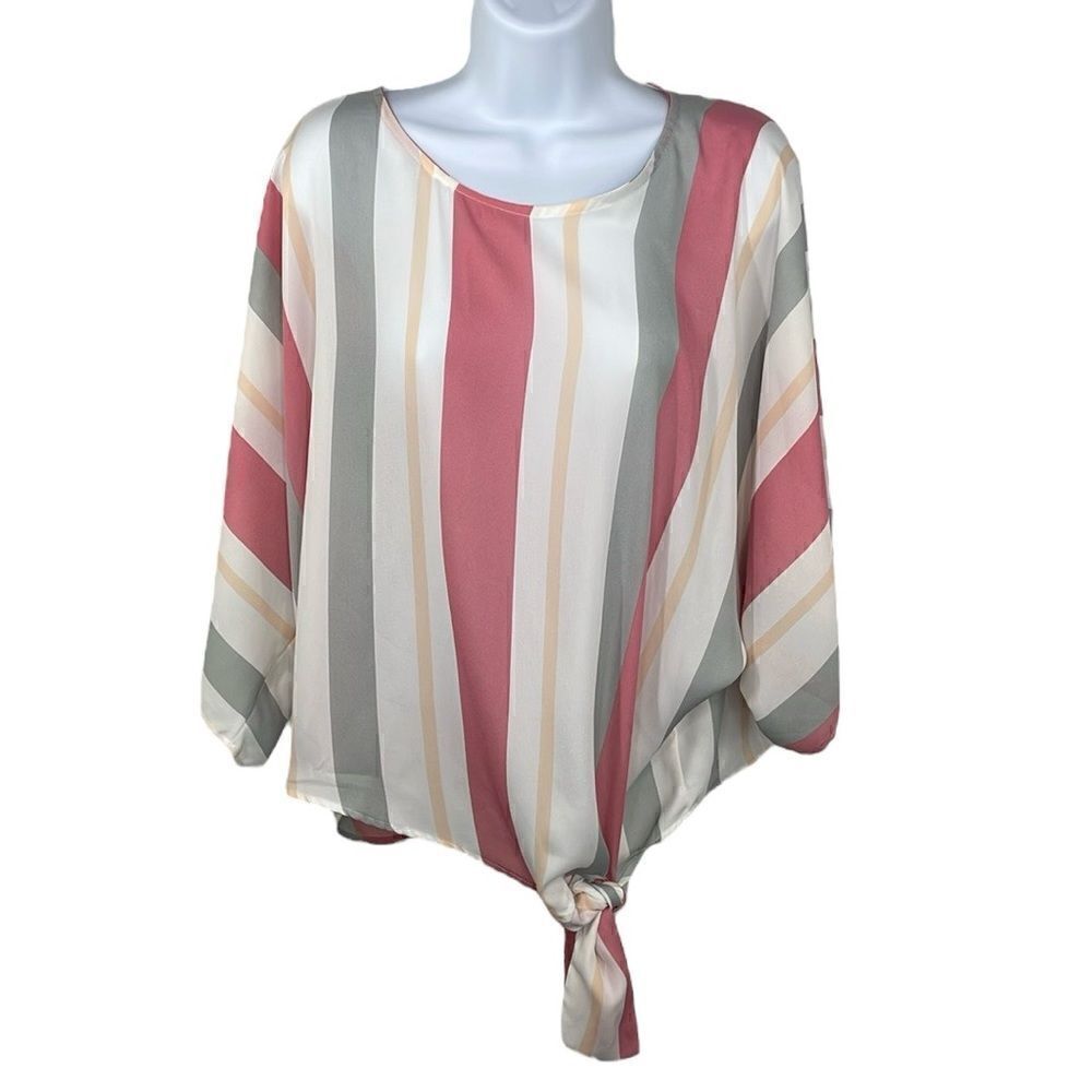 Hyped Unicorn Cropped Doleman sleeve stripped multicolored semi sheer top SMALL